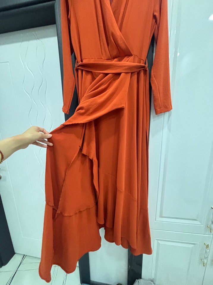 Turuncu Uzun Kollu Kadın Elbise - Görsel 3