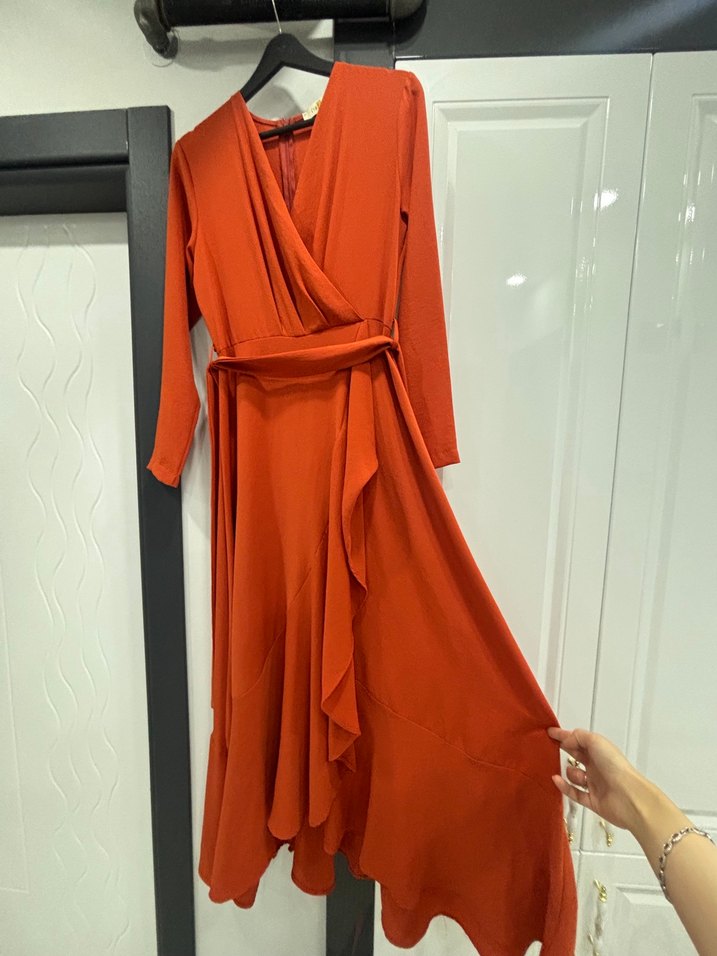 Turuncu Uzun Kollu Kadın Elbise - Görsel 2