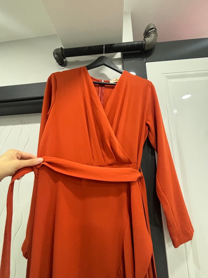 Turuncu Uzun Kollu Kadın Elbise - Görsel 4