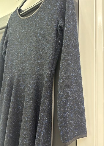 Uzun Kollu Lacivert Siyah Kadın Kışlık Elbise - Görsel 10