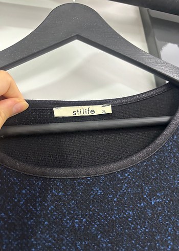 Uzun Kollu Lacivert Siyah Kadın Kışlık Elbise - Görsel 5