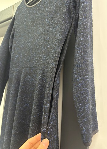 Uzun Kollu Lacivert Siyah Kadın Kışlık Elbise - Görsel 9