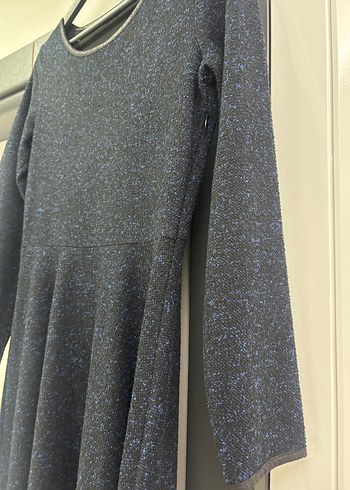 Uzun Kollu Lacivert Siyah Kadın Kışlık Elbise - Görsel 11