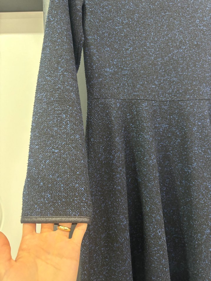 Uzun Kollu Lacivert Siyah Kadın Kışlık Elbise - Görsel 4