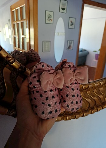 Kız Çocuk Pembe Puantiyeli Fiyonklu Terlik - Görsel 2
