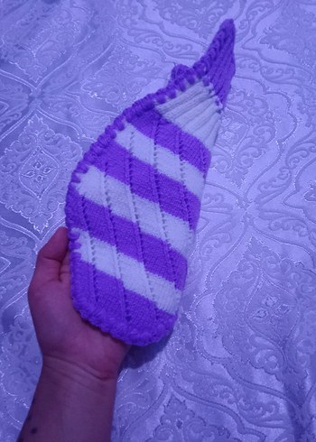 Mor Beyaz Bağlama Desenli Örgü Kız Eldiveni - Görsel 2