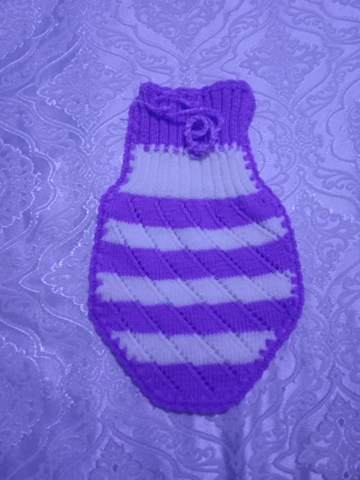 Mor Beyaz Bağlama Desenli Örgü Kız Eldiveni - Görsel 3