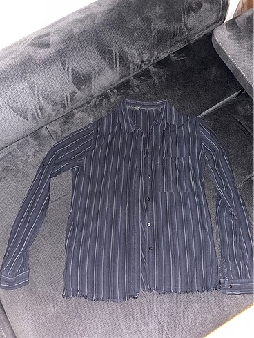 Cizgili siyah oversize gomlek