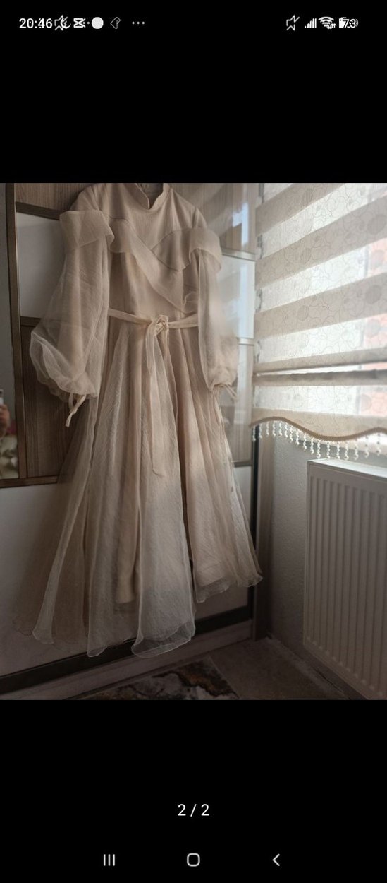 Drapeli Beyaz Uzun Kadın Abiye - Görsel 2