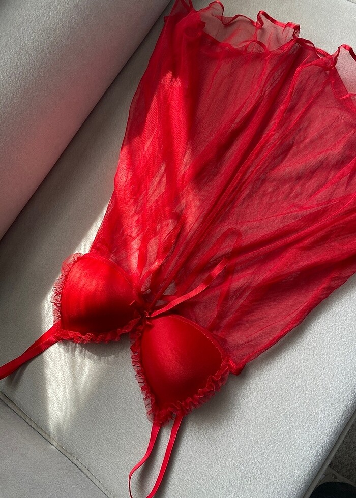 Kırmızı tül gecelik - Görsel 4