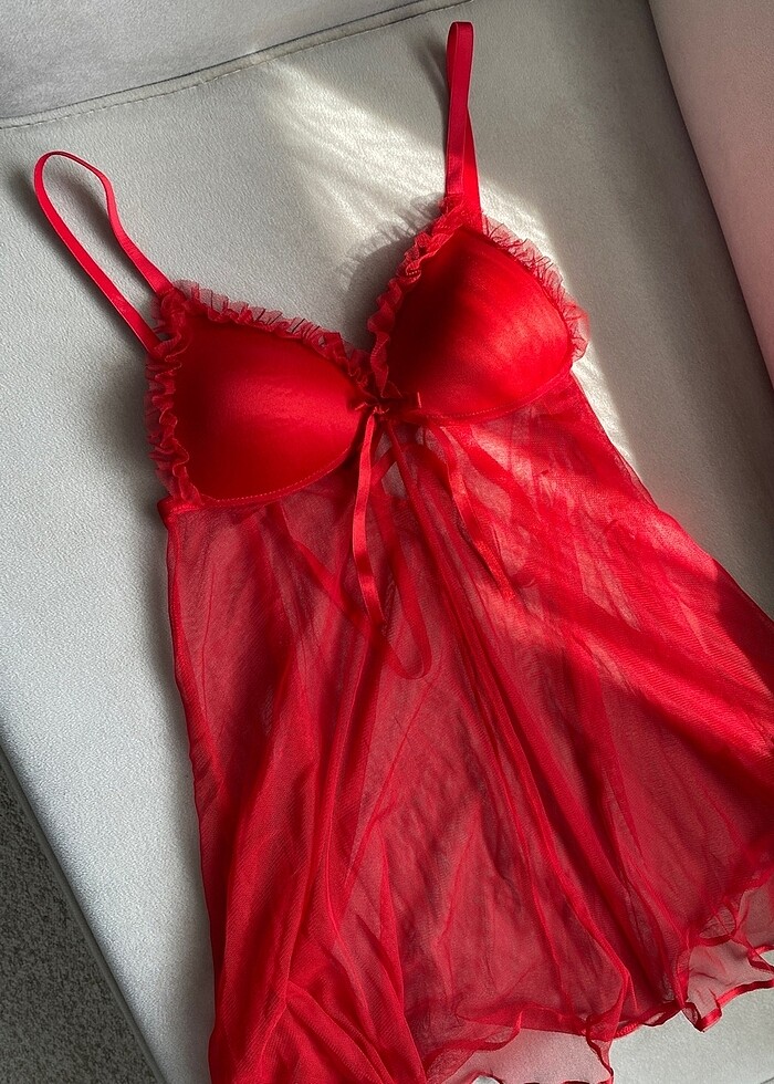 Kırmızı tül gecelik - Görsel 3