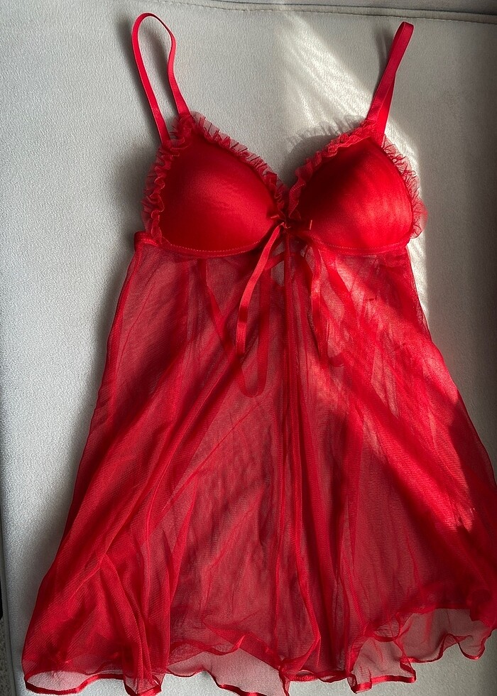 Kırmızı tül gecelik - Görsel 5