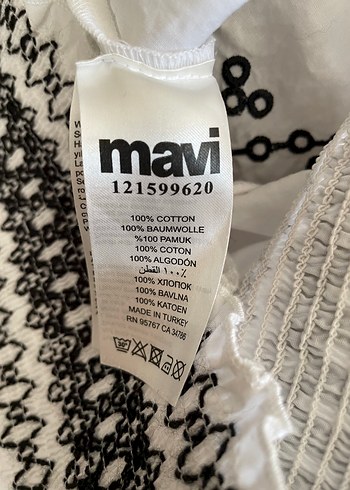 xs Beden beyaz Renk Mavi Nakışlı Bohem Uzun Kollu Beyaz Bluz