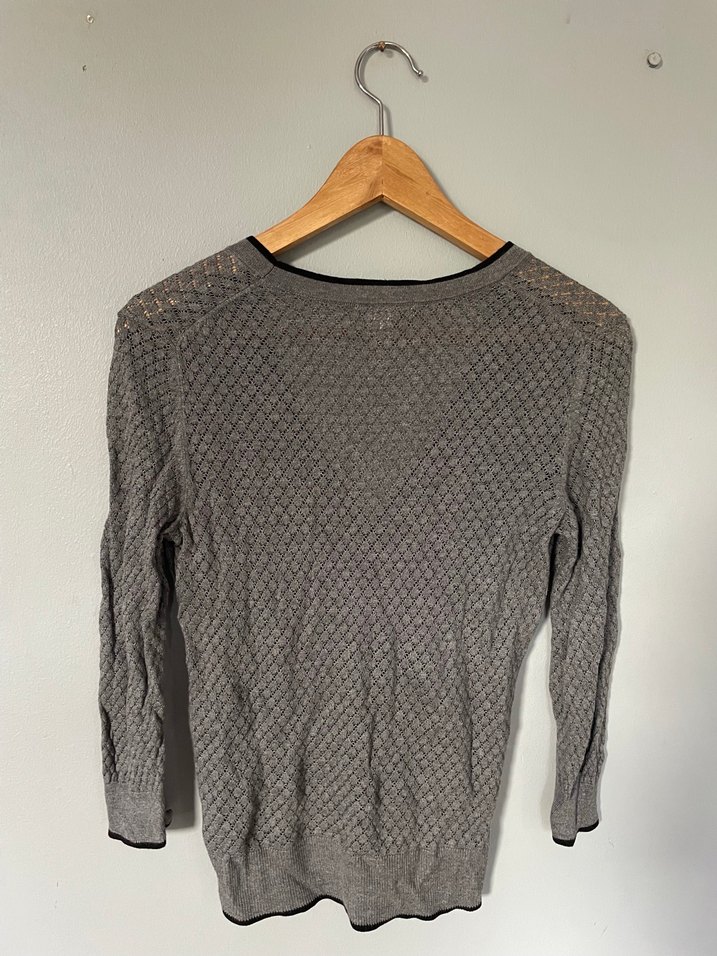 H&M Gri V Yakalı İnce Triko Hırka - Görsel 2