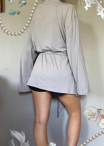 Gri Midi Boy Kadın Kimono Elbise - Görsel 4