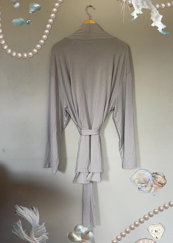 Gri Midi Boy Kadın Kimono Elbise - Görsel 6