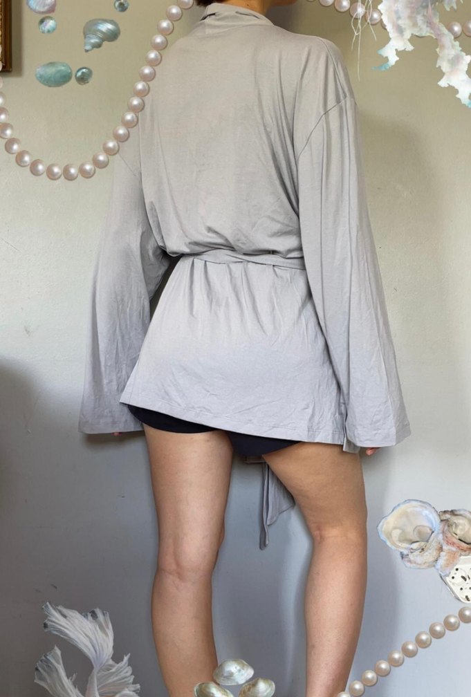 Gri Midi Boy Kadın Kimono Elbise - Görsel 4