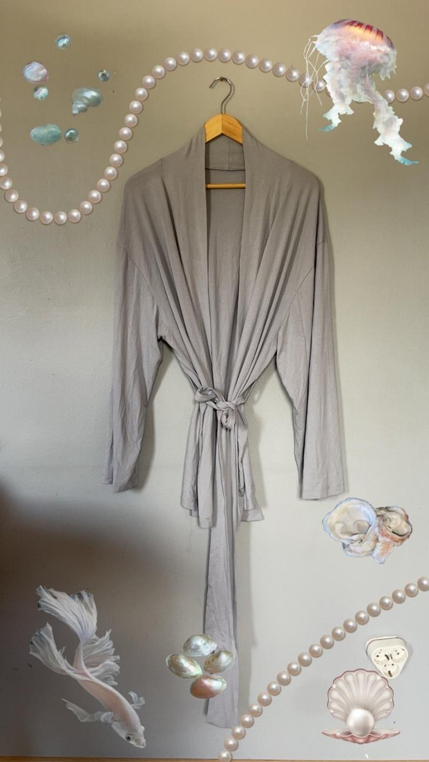 Gri Midi Boy Kadın Kimono Elbise - Görsel 5