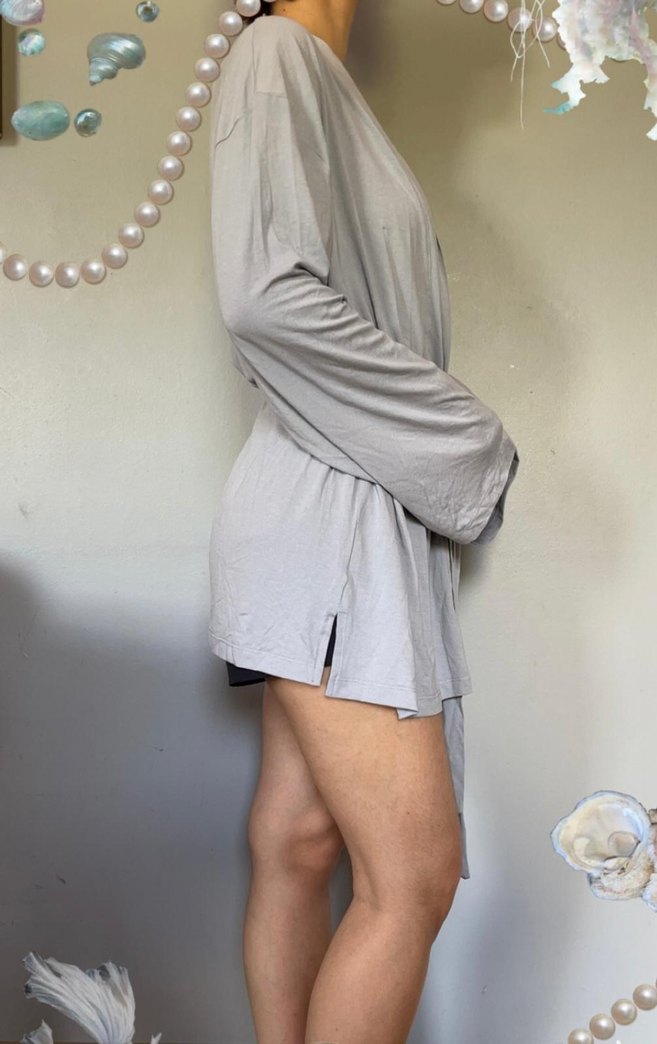 Gri Midi Boy Kadın Kimono Elbise - Görsel 3