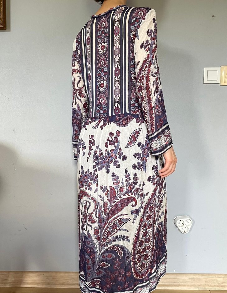 Uzun Kollu Bohem Desenli Uzun Elbise - Görsel 3