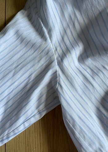 Düğmeli Beyaz Çizgili Pamuklu Gömlek - Görsel 6