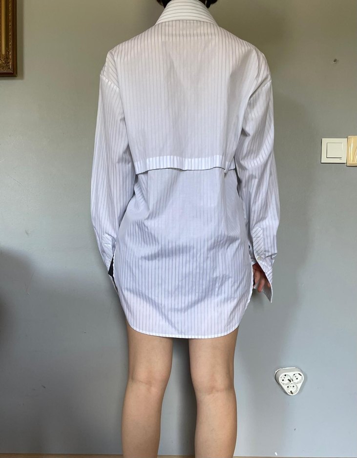 Düğmeli Beyaz Çizgili Pamuklu Gömlek - Görsel 2