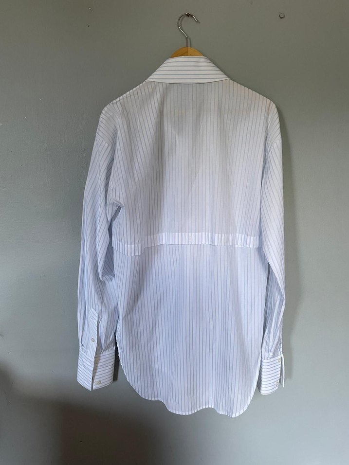 Düğmeli Beyaz Çizgili Pamuklu Gömlek - Görsel 4