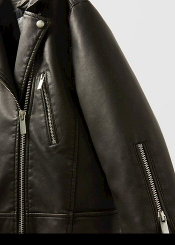 Siyah Deri Biker Ceket - Görsel 3