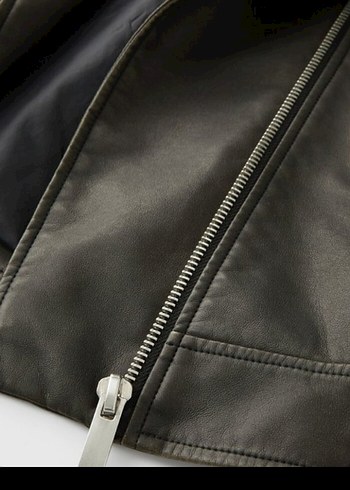 Siyah Deri Biker Ceket - Görsel 4