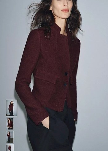 Bordo Düğmeli Kadın Blazer Ceket - Görsel 2