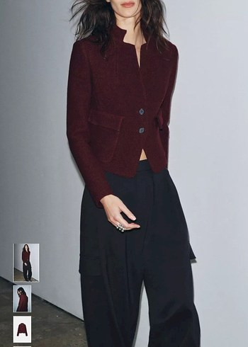 Bordo Düğmeli Kadın Blazer Ceket - Görsel 3