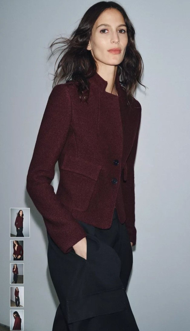 Bordo Düğmeli Kadın Blazer Ceket - Görsel 2