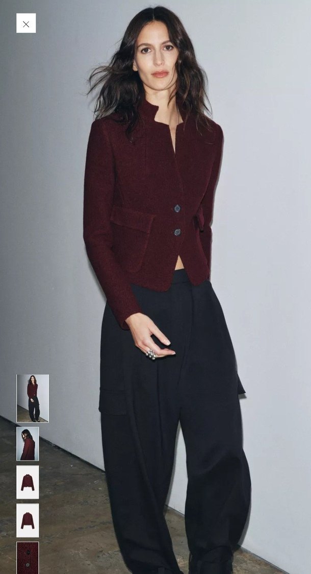 Bordo Düğmeli Kadın Blazer Ceket - Görsel 3