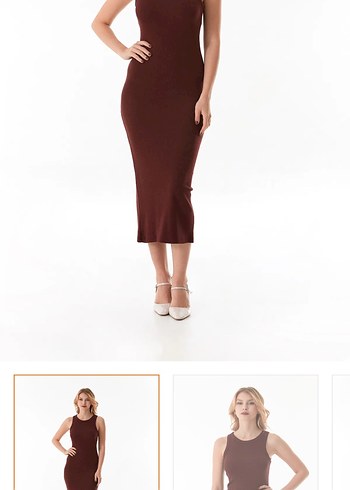 Bordo Minimalist Uzun Kalem Elbise