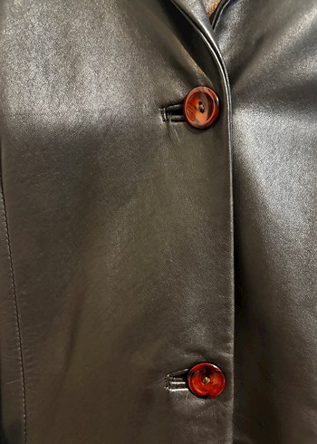 Mudo Concept Düğmeli Uzun acı Kahverengi Deri Kadın Ceket - Görsel 11