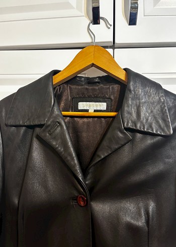 Mudo Concept Düğmeli Uzun acı Kahverengi Deri Kadın Ceket - Görsel 7