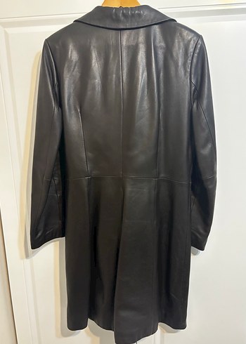 Mudo Concept Düğmeli Uzun acı Kahverengi Deri Kadın Ceket - Görsel 2