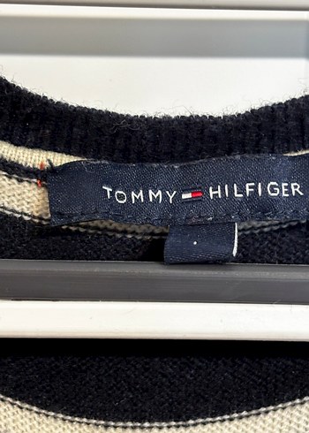 Tommy Hillfiger V Yakalı Lacivert Beyaz Çizgili Kadın Kazak - Görsel 2