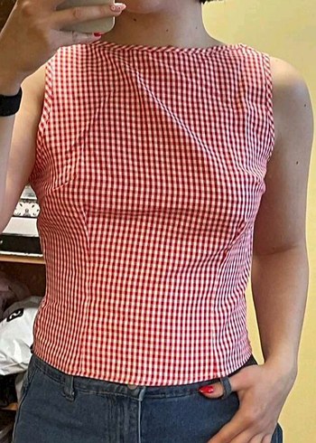 kırmızı Ekose Desenli sırtı açık buliz - Görsel 2