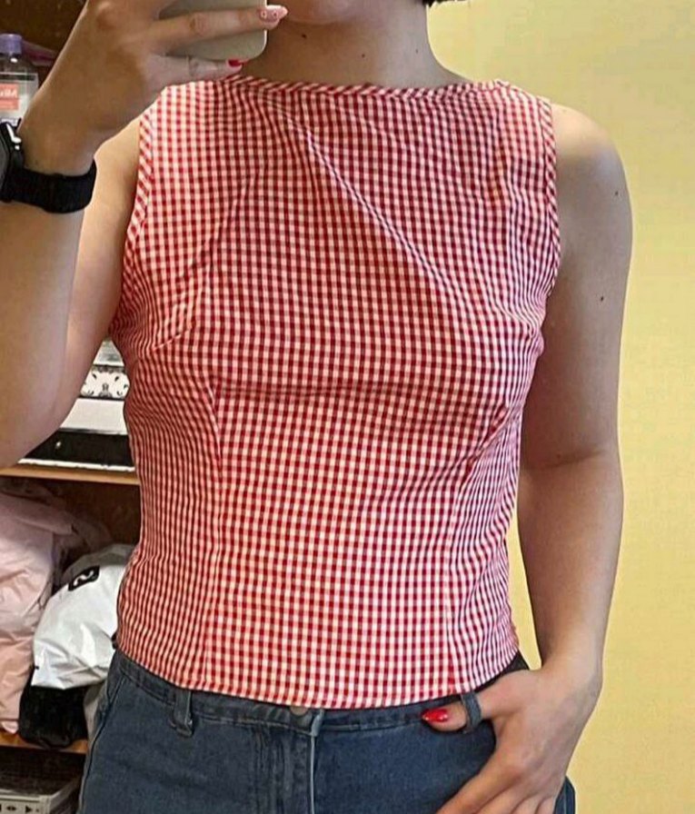 kırmızı Ekose Desenli sırtı açık buliz - Görsel 2