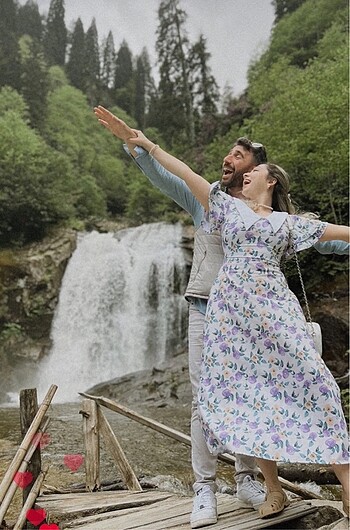Zara Mor çiçekli bebe yaka elbise