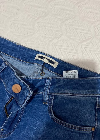 Mavi Parlak Baskılı Kadın Denim Pantolon