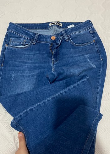 40 Beden mavi Renk Mavi Parlak Baskılı Kadın Denim Pantolon