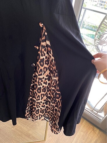 xl Beden siyah Renk Siyah leopar desenli uzun elbise