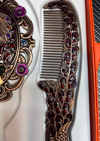 El İşçiliği Kuş Figürlü Tarak ve Ayna Seti - Görsel 4