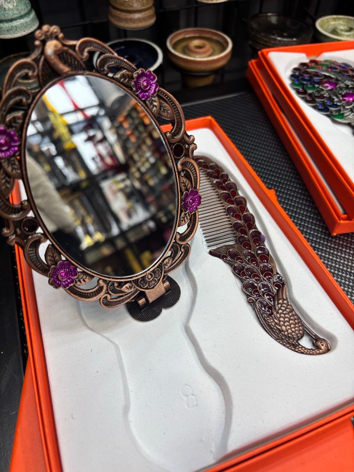 El İşçiliği Kuş Figürlü Tarak ve Ayna Seti - Görsel 3