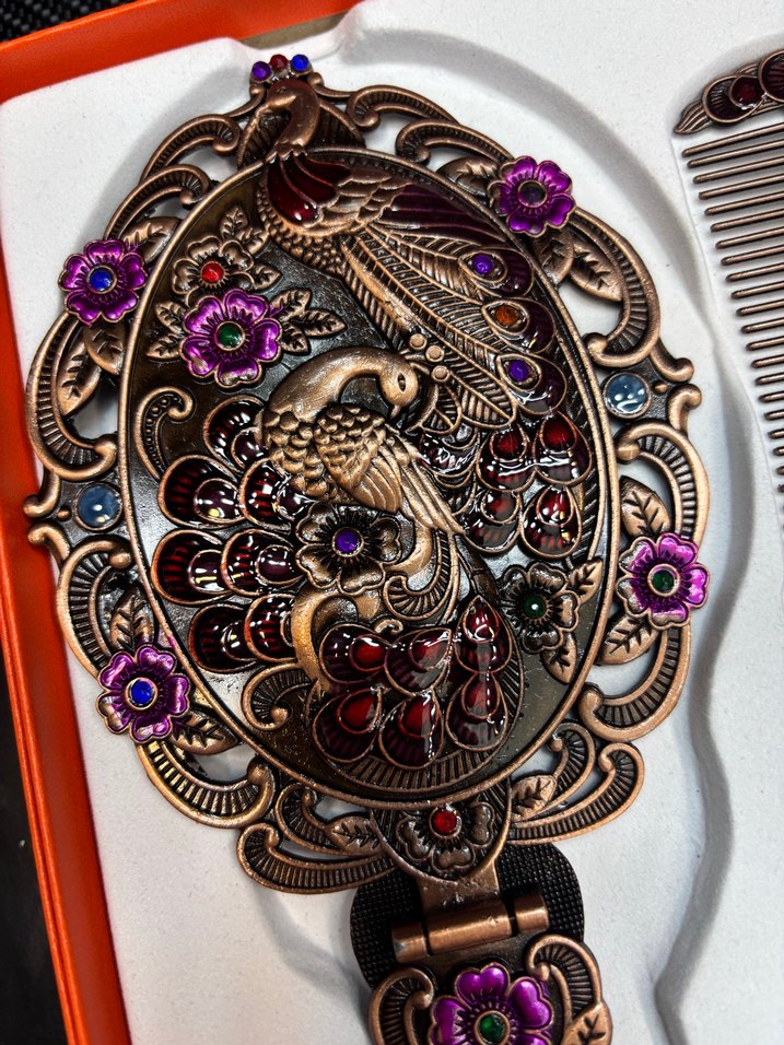 El İşçiliği Kuş Figürlü Tarak ve Ayna Seti - Görsel 2