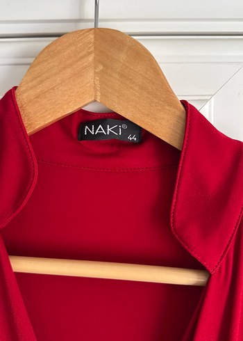 Naki 44  Kırmızı V Yaka elbise - Görsel 5