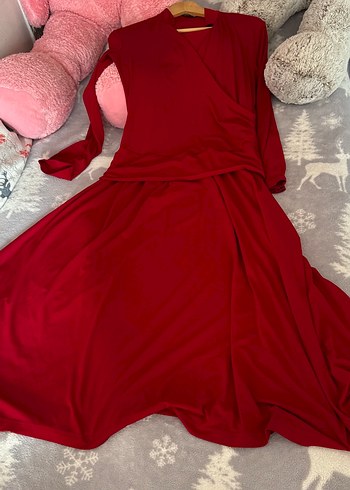 Naki 44  Kırmızı V Yaka elbise - Görsel 6