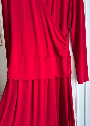 Naki 44  Kırmızı V Yaka elbise - Görsel 4